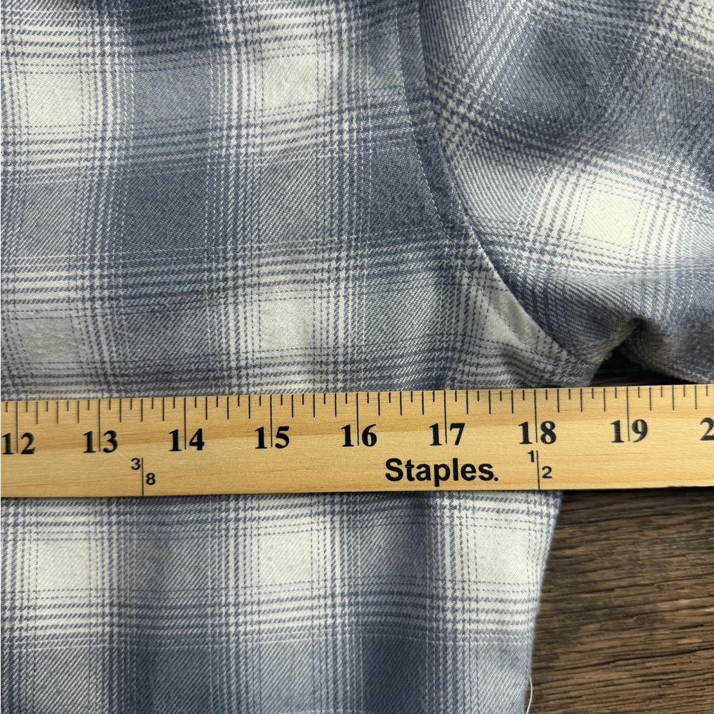 DIXXON the Summit Flannel Blue Cream White Plaid Women's Button Down Shirt - Picture 5 of 7